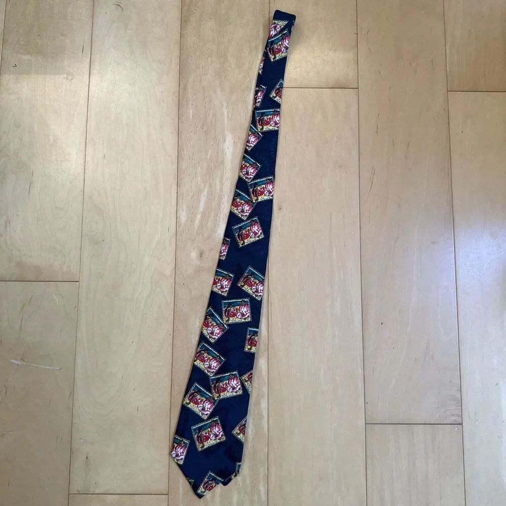PAUL GAUGIN MUSEUM COLLECTION SILK TIE BY JG HOOK NAVY WOMEN SITTING ON BEACH